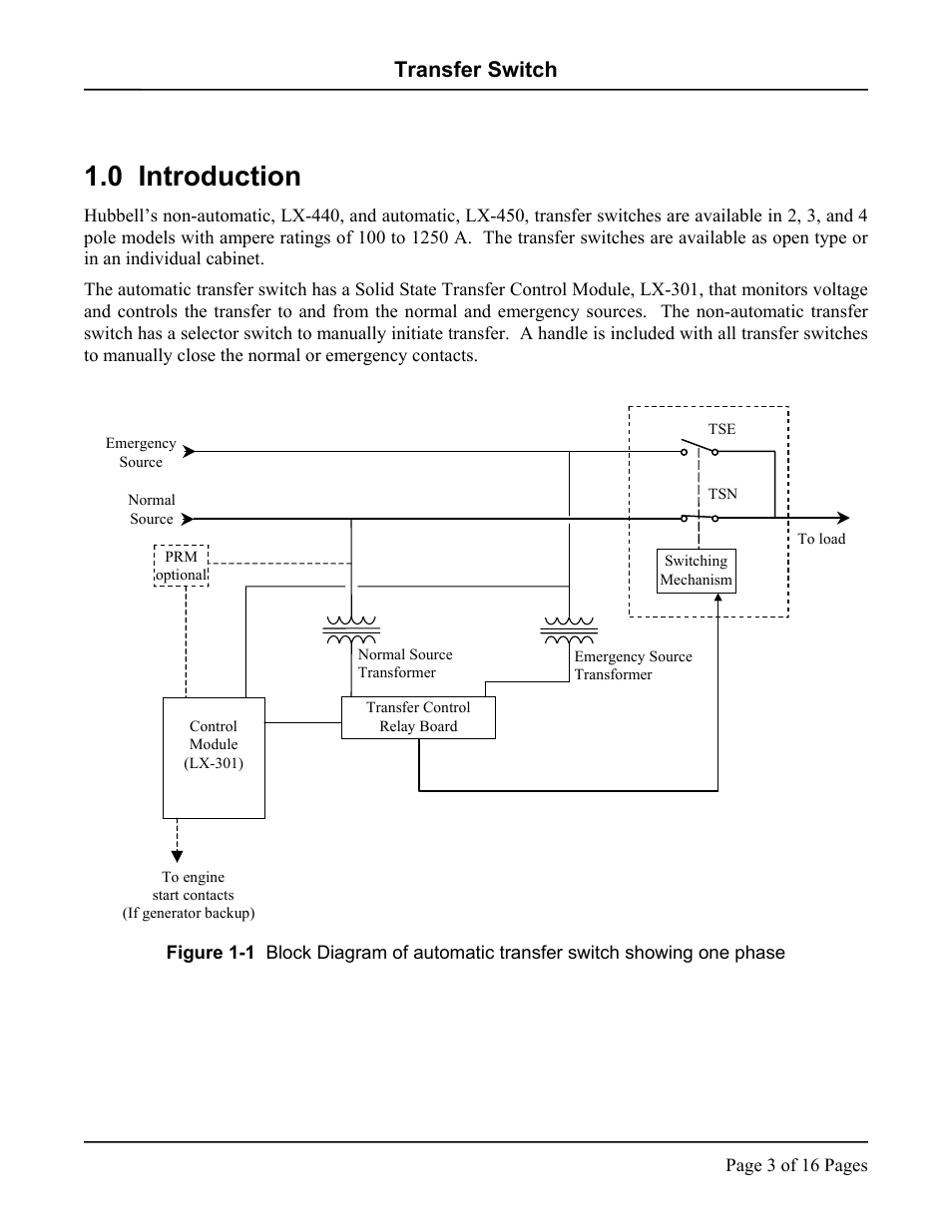 Introduction, 0 introduction, Transfer switch | Hubbell LX-440 User Manual | Page 3 / 16