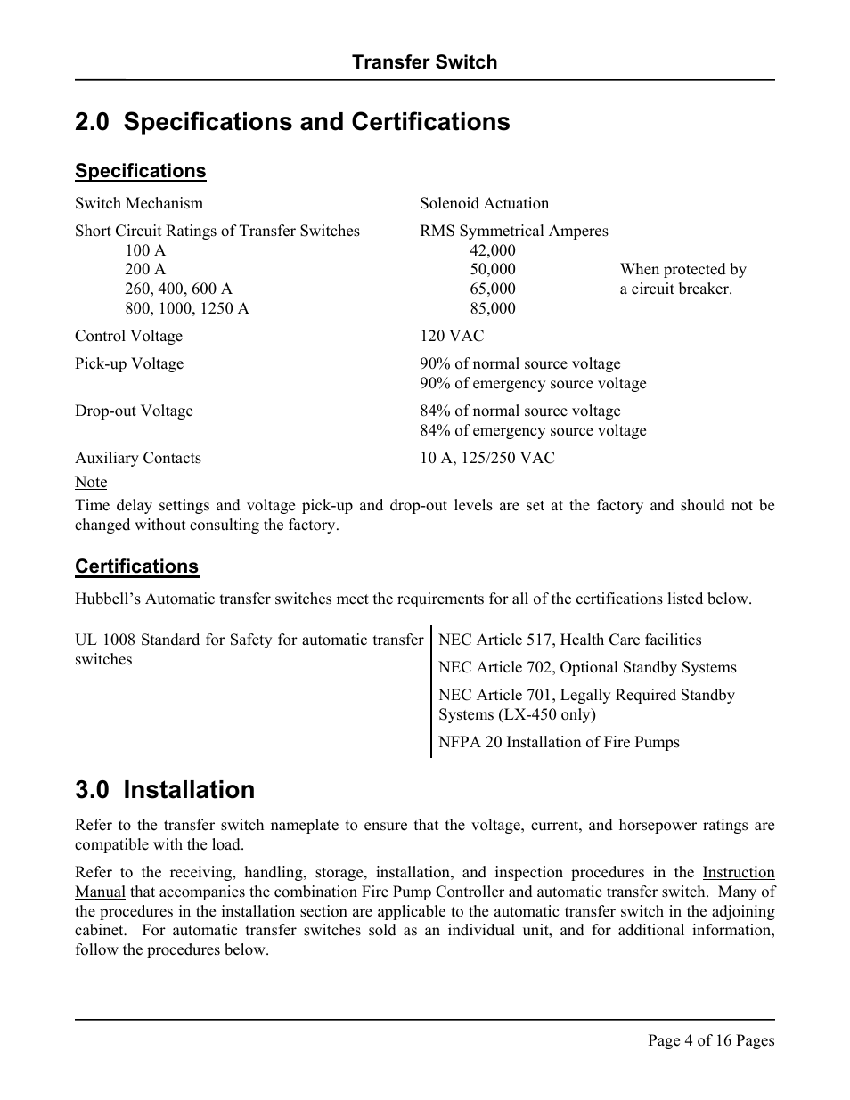 Specifications and certifications, Specifications, Certifications | Installation, 0 specifications and certifications, Specifications certifications, 0 installation | Hubbell LX-440 User Manual | Page 4 / 16