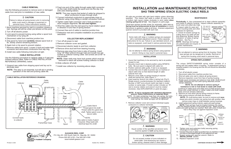 Hubbell Spring Stack Electric Cable Reels Sho Twin User Manual | 4 pages