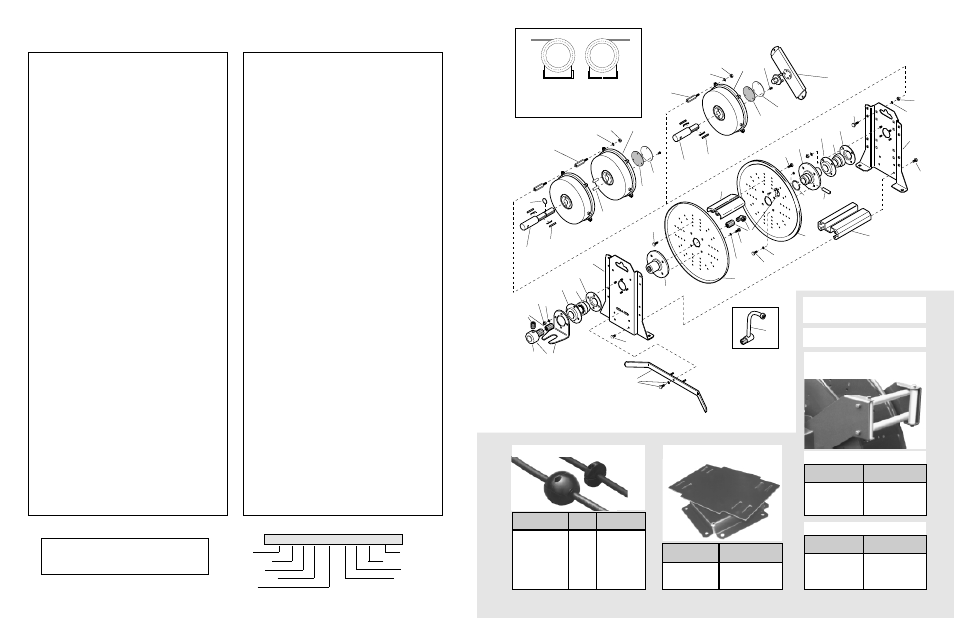 Roller hose guides 340, Pivot base, Spool lock | Dog & ratchet, Hose stops, Horizontal (shown), Vertical, Accessory code, Reel model number structure | Hubbell Universal Hose Reel-Direct Drive UH18 User Manual | Page 2 / 4