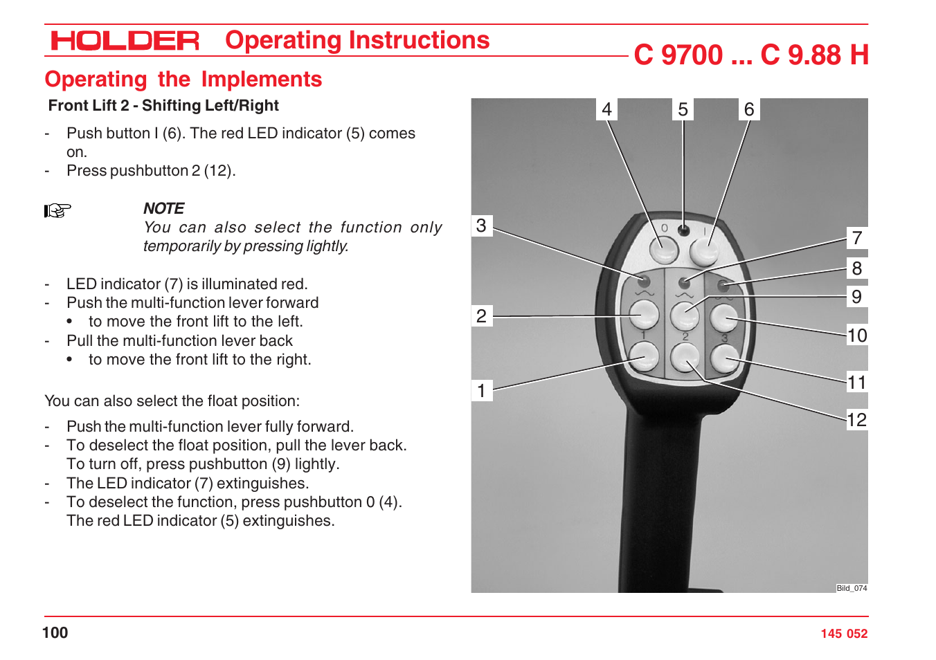 Operating instructions, Operating the implements | Holder C-Trac C 9700 User Manual | Page 101 / 221