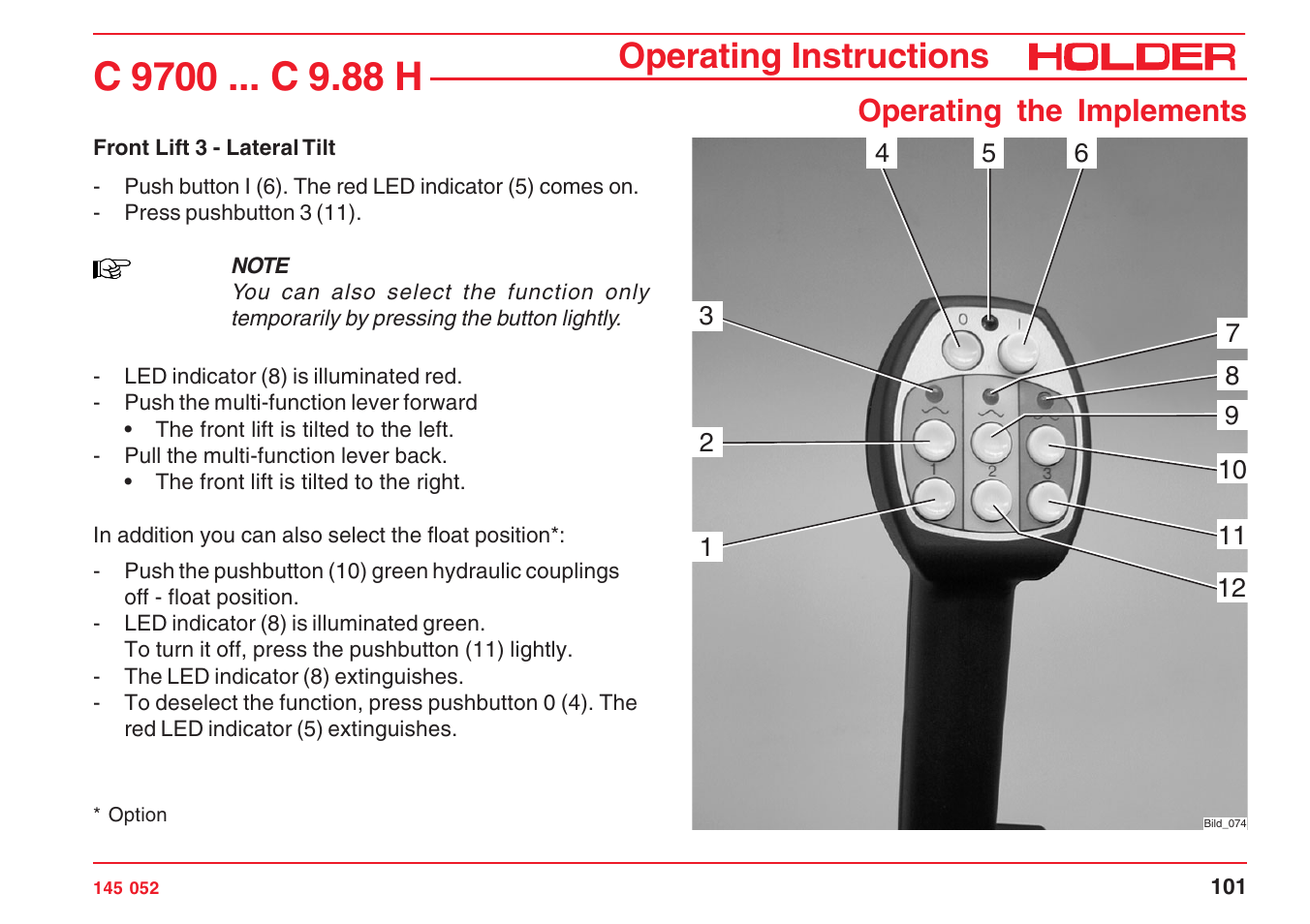 Operating instructions, Operating the implements | Holder C-Trac C 9700 User Manual | Page 102 / 221