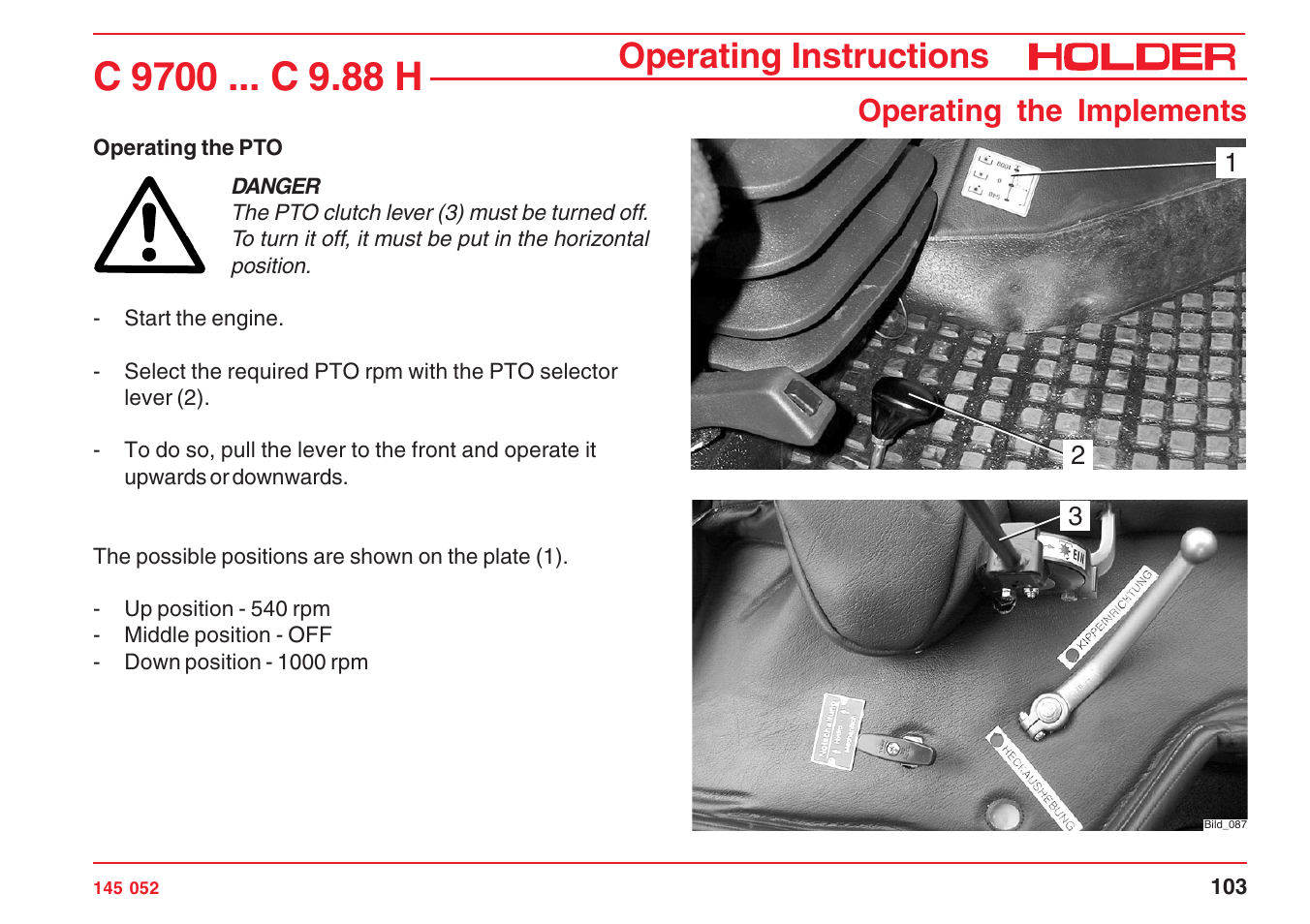 Operating instructions, Operating the implements | Holder C-Trac C 9700 User Manual | Page 104 / 221