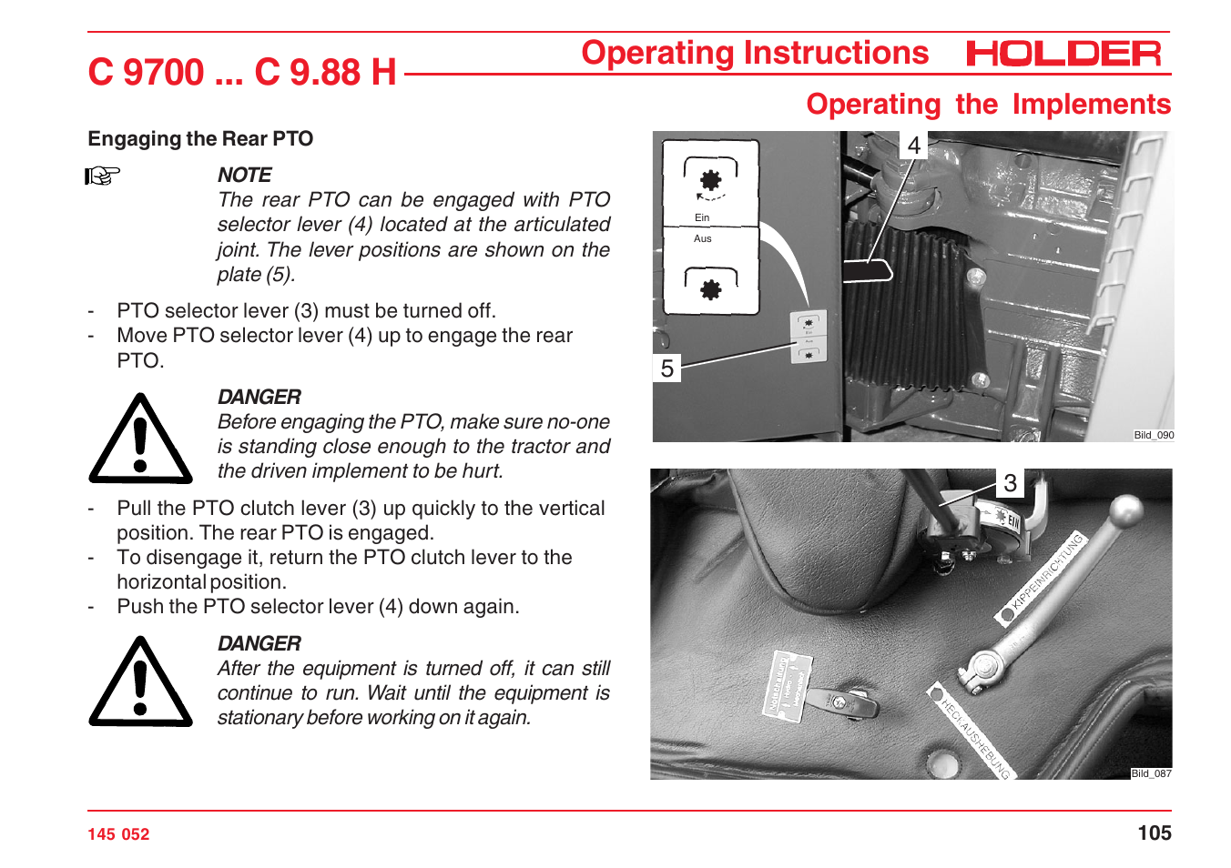 Operating instructions, Operating the implements | Holder C-Trac C 9700 User Manual | Page 106 / 221