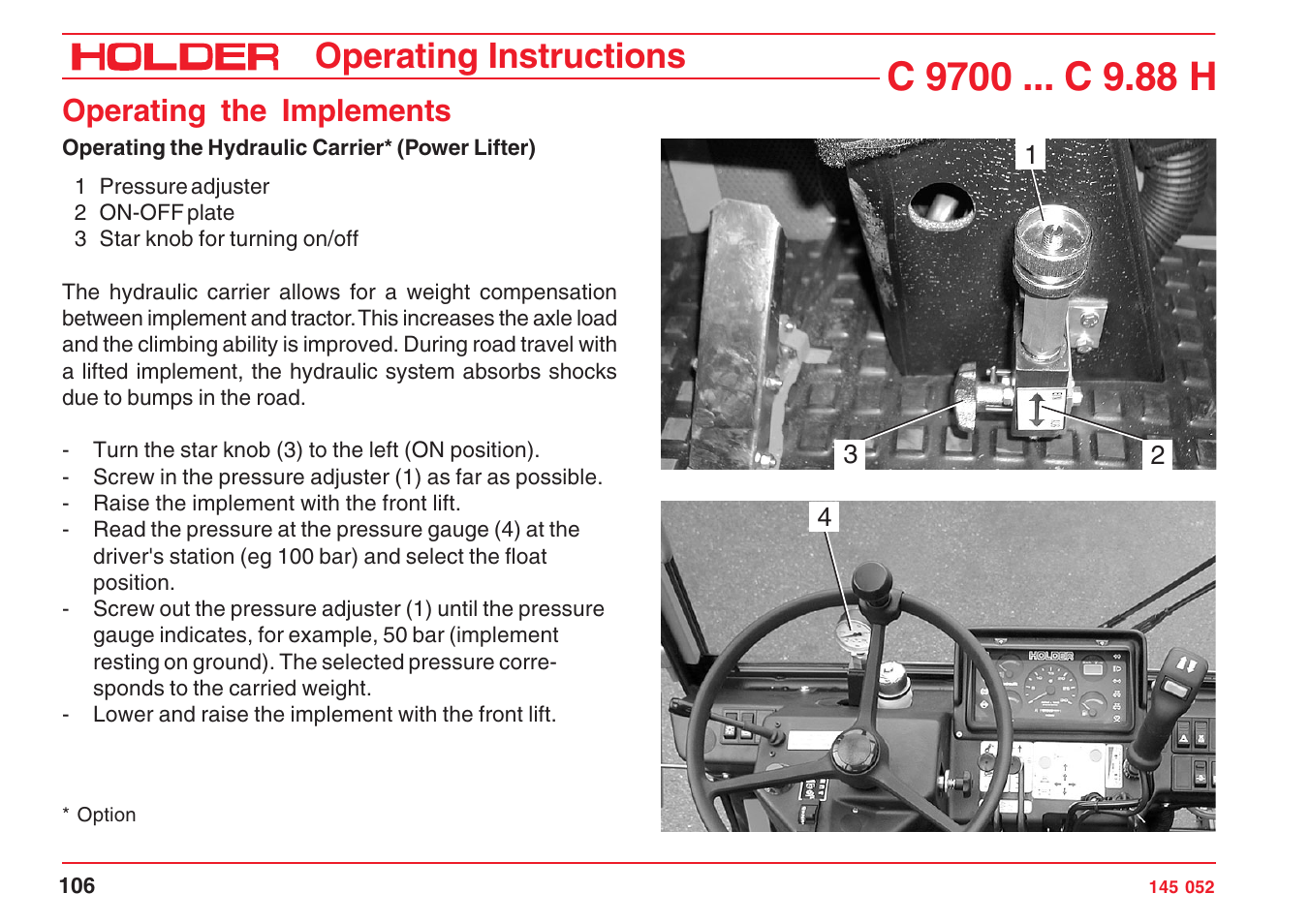 Operating instructions, Operating the implements | Holder C-Trac C 9700 User Manual | Page 107 / 221