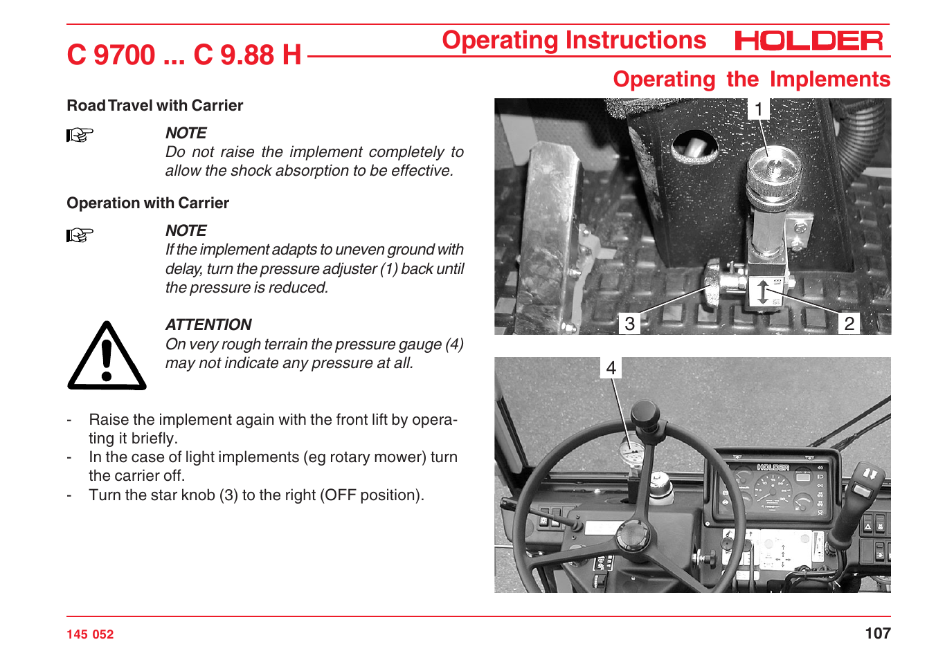 Operating instructions, Operating the implements | Holder C-Trac C 9700 User Manual | Page 108 / 221