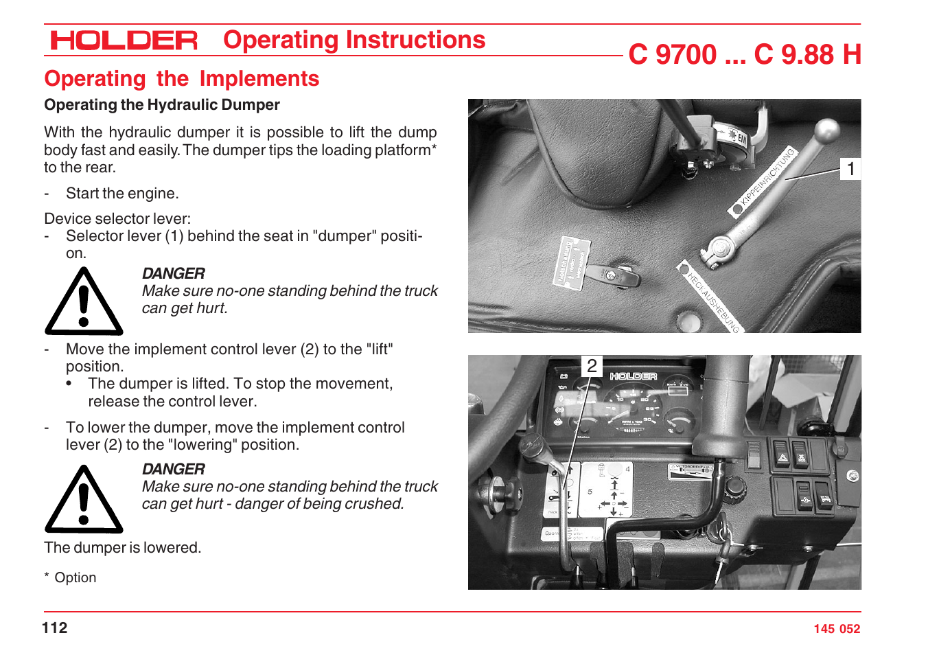Operating instructions, Operating the implements | Holder C-Trac C 9700 User Manual | Page 113 / 221