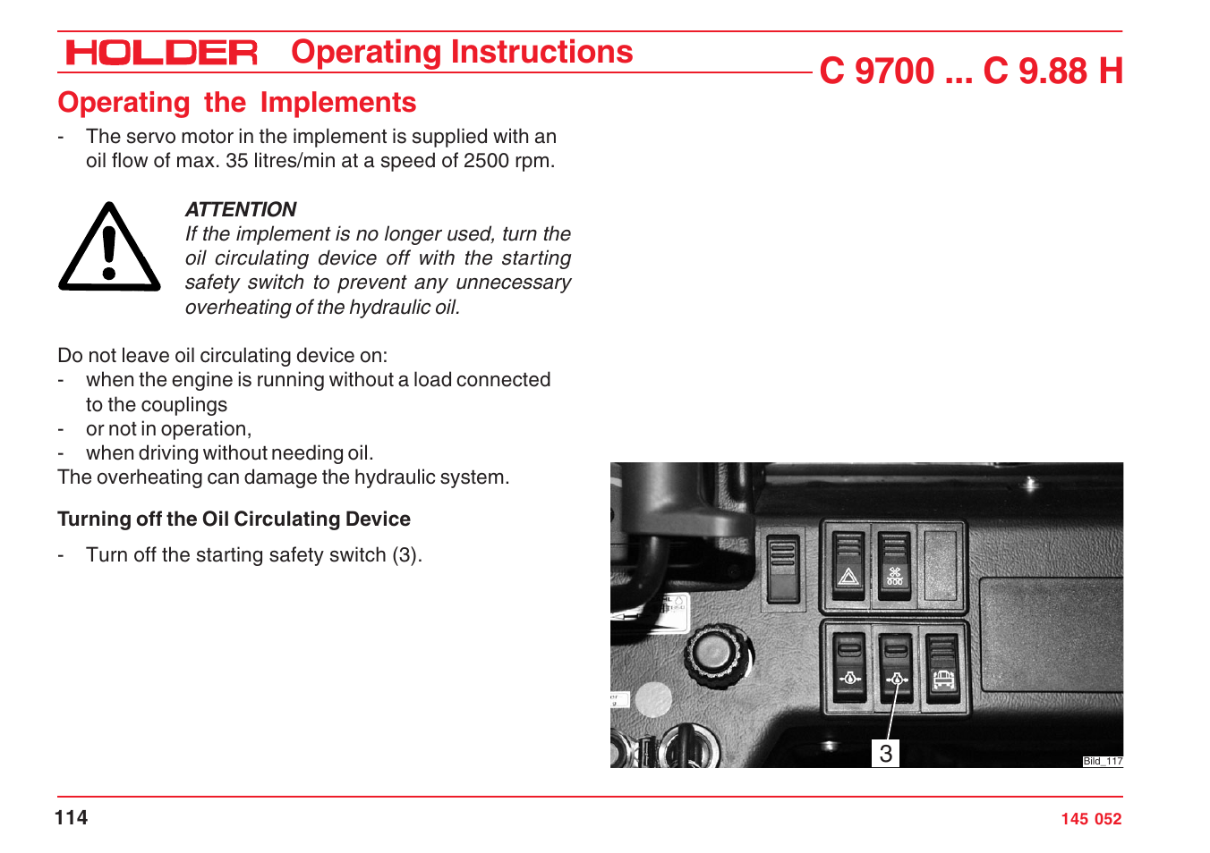 Operating instructions, Operating the implements | Holder C-Trac C 9700 User Manual | Page 115 / 221