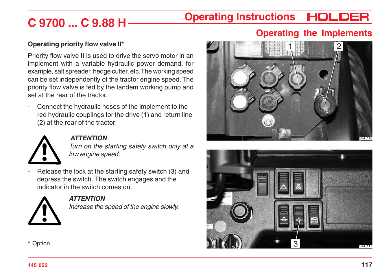 Operating instructions, Operating the implements | Holder C-Trac C 9700 User Manual | Page 118 / 221