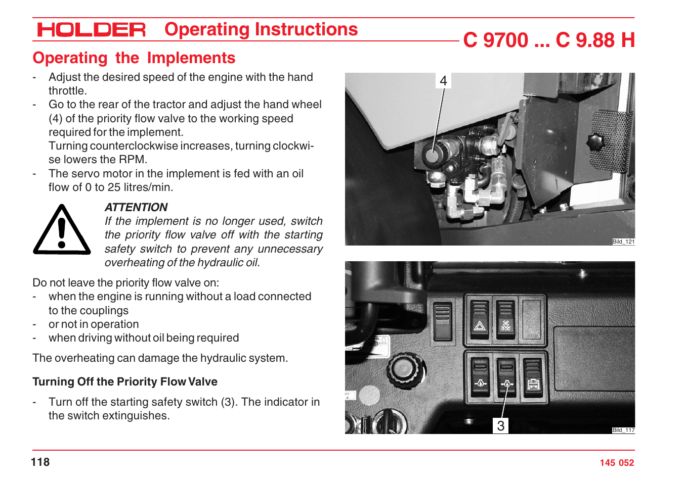 Operating instructions, Operating the implements | Holder C-Trac C 9700 User Manual | Page 119 / 221