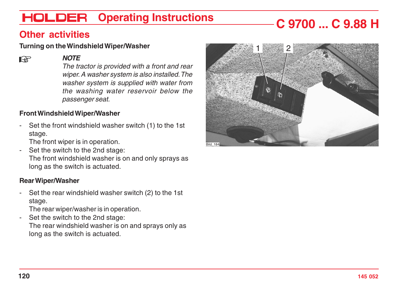 Operating instructions, Other activities | Holder C-Trac C 9700 User Manual | Page 121 / 221