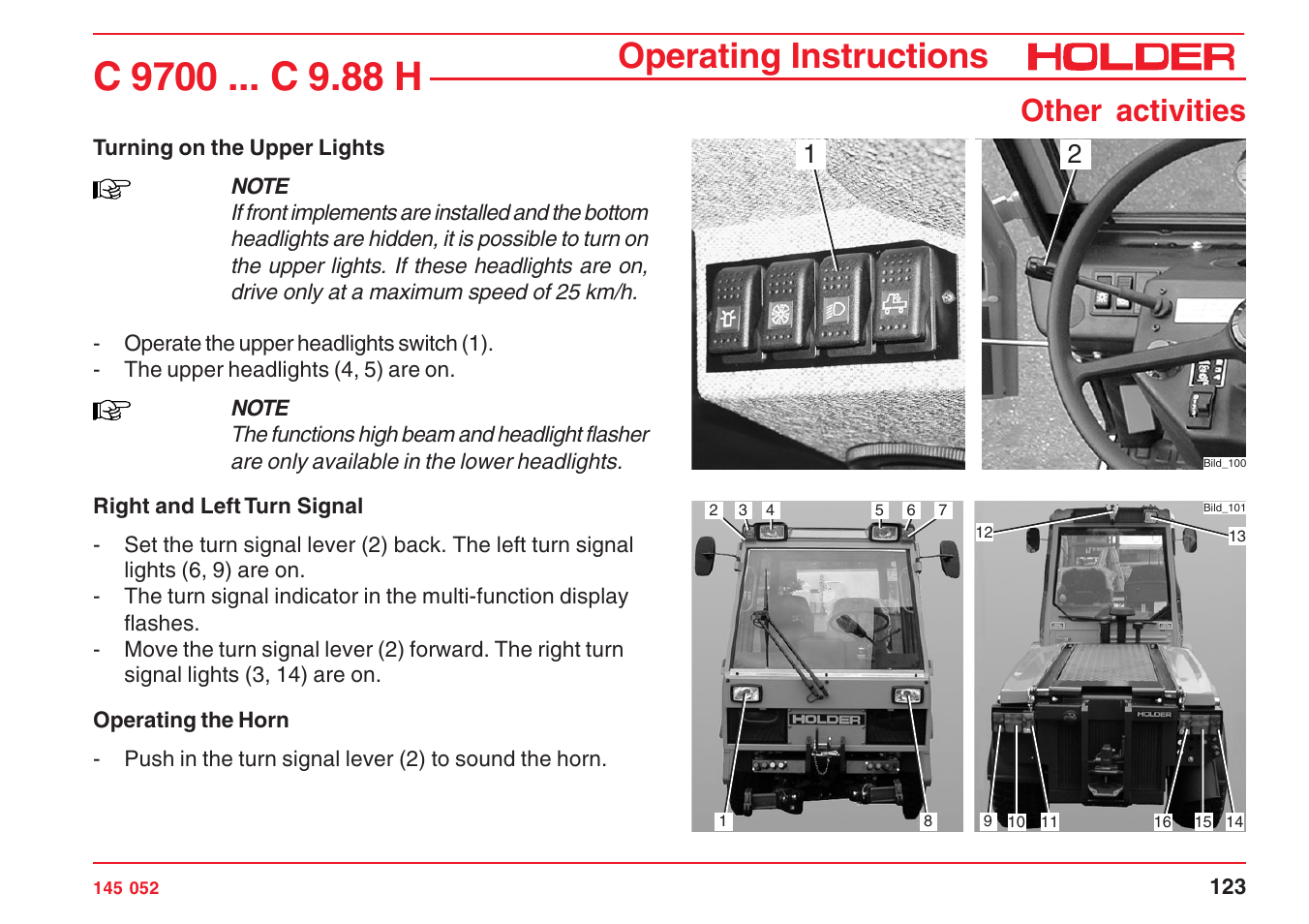 Operating instructions, Other activities | Holder C-Trac C 9700 User Manual | Page 124 / 221