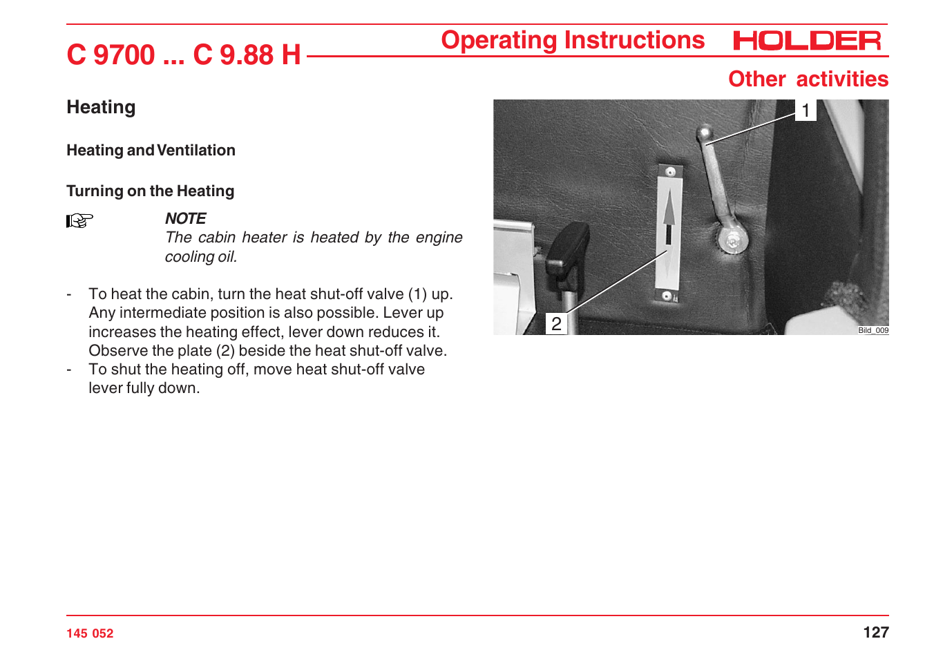 Operating instructions, Other activities | Holder C-Trac C 9700 User Manual | Page 128 / 221