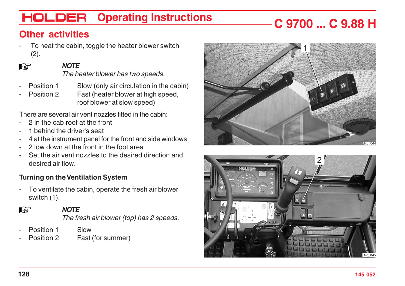 Operating instructions, Other activities | Holder C-Trac C 9700 User Manual | Page 129 / 221