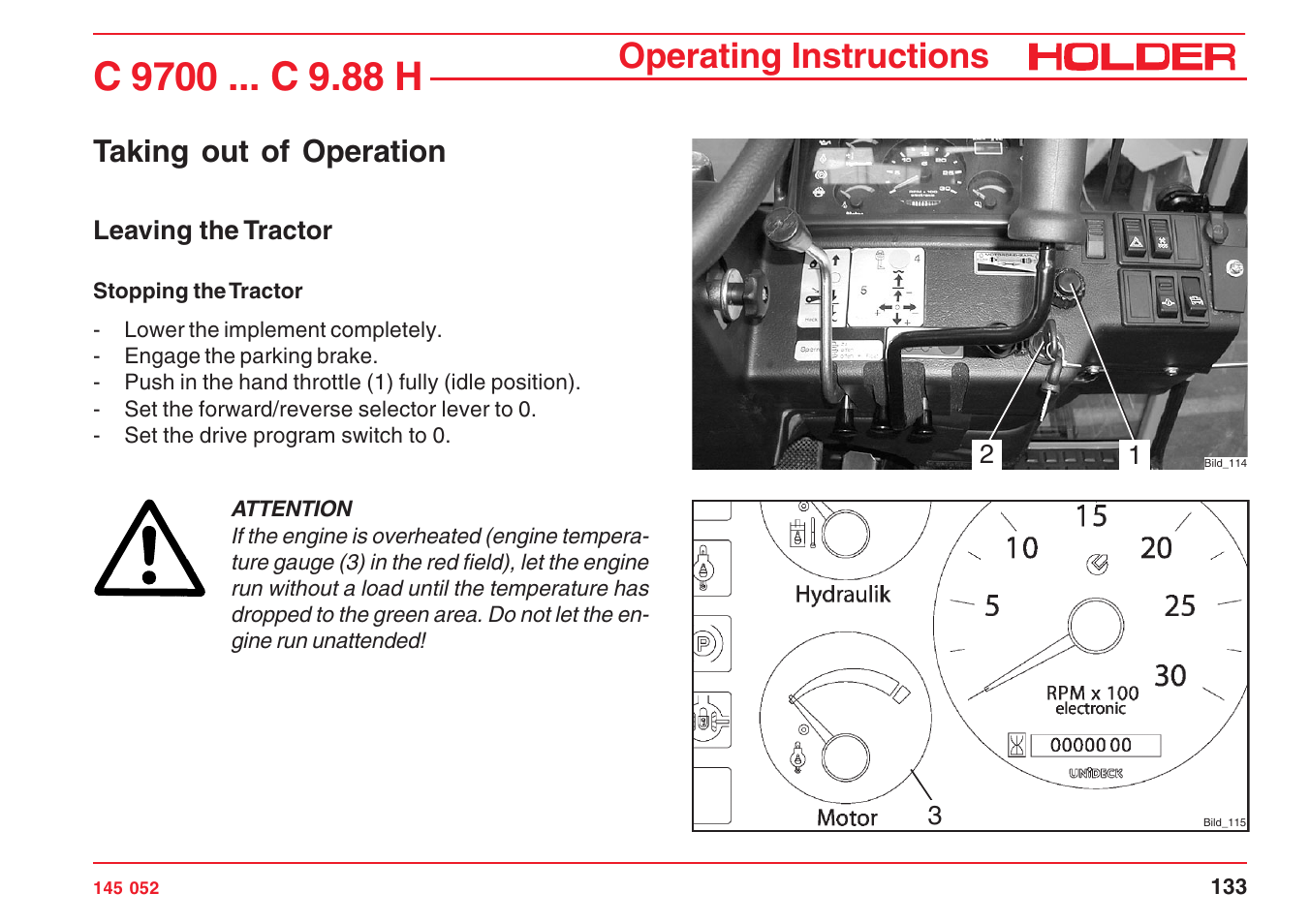 Operating instructions, Taking out of operation | Holder C-Trac C 9700 User Manual | Page 134 / 221