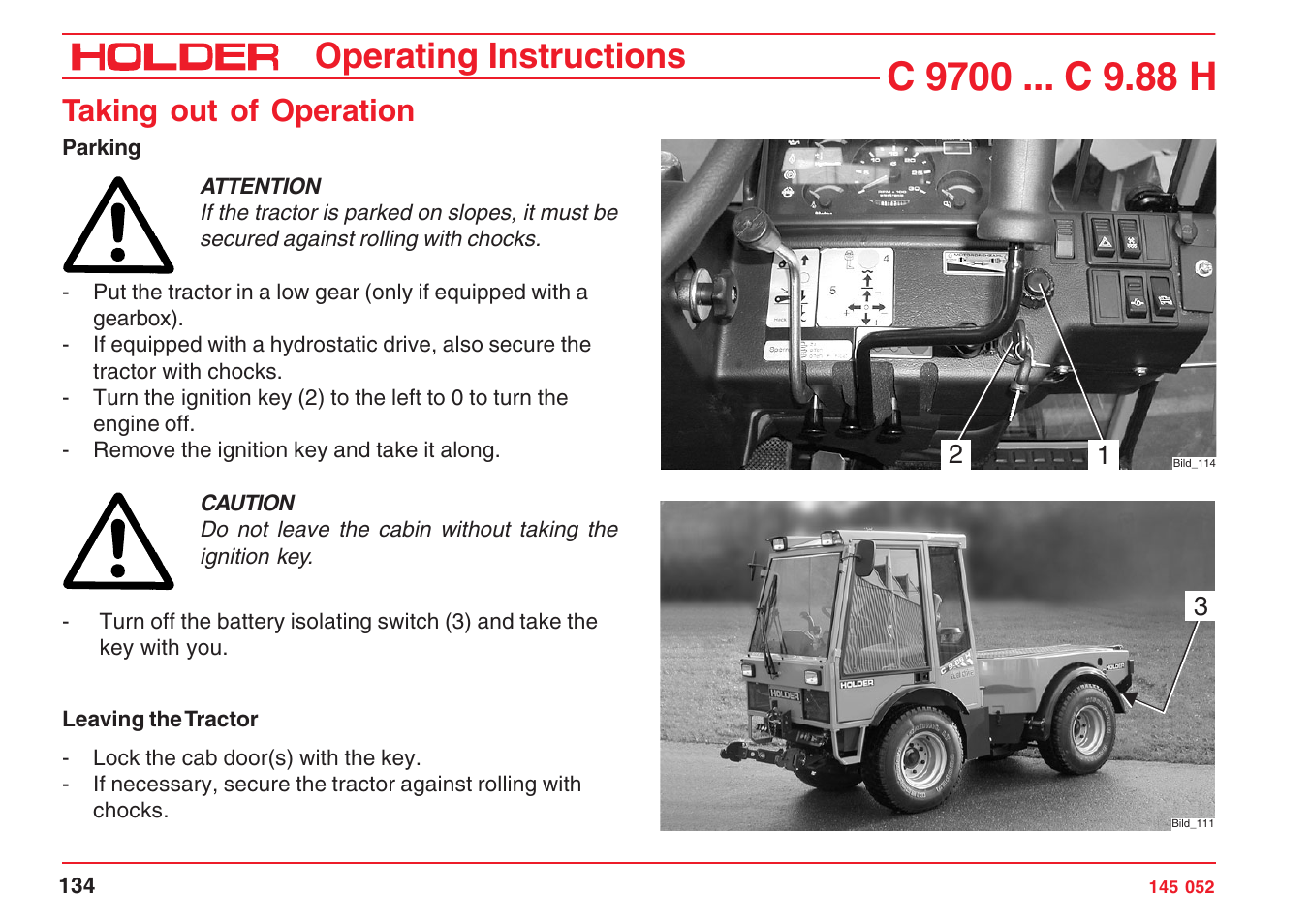 Operating instructions, Taking out of operation | Holder C-Trac C 9700 User Manual | Page 135 / 221