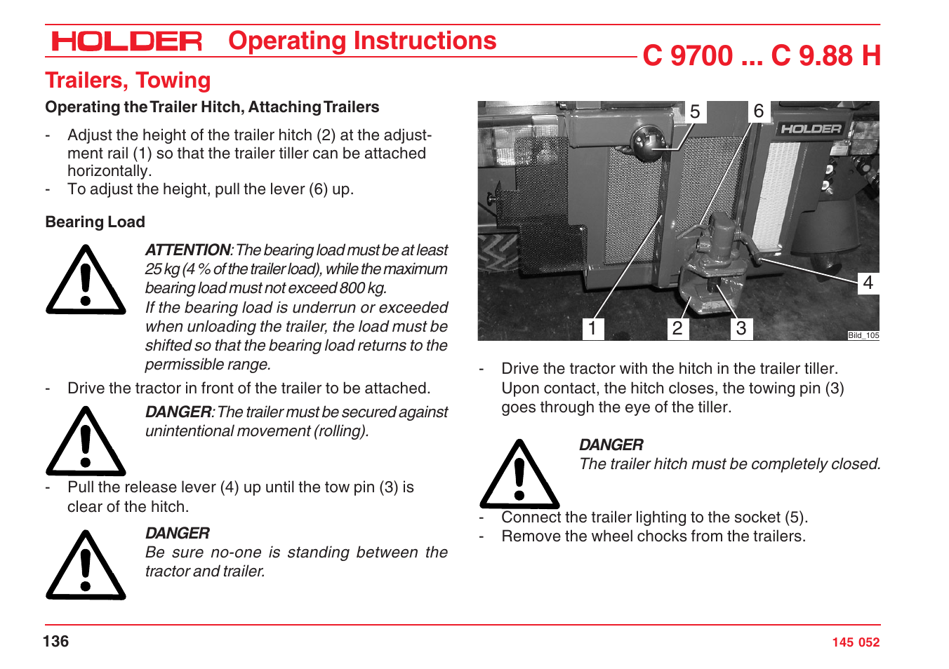 Operating instructions, Trailers, towing | Holder C-Trac C 9700 User Manual | Page 137 / 221