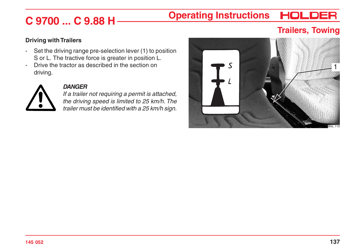 Operating instructions, Trailers, towing | Holder C-Trac C 9700 User Manual | Page 138 / 221