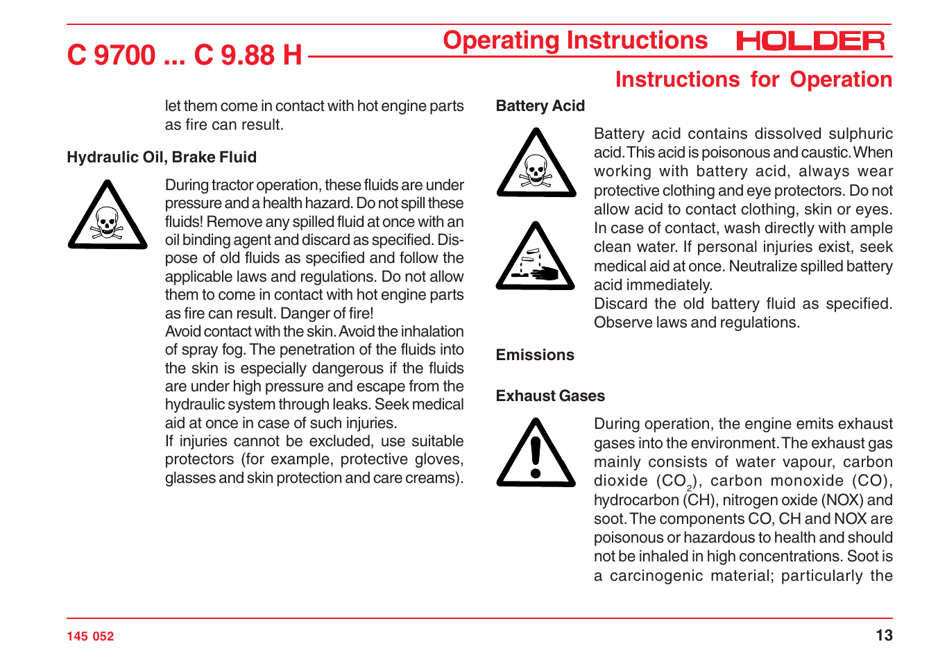 Operating instructions, Instructions for operation | Holder C-Trac C 9700 User Manual | Page 14 / 221