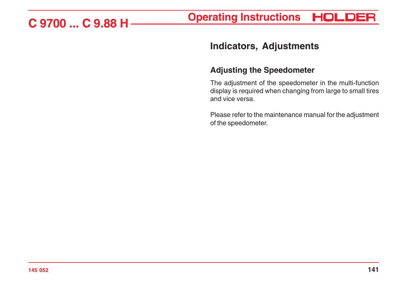 Operating instructions | Holder C-Trac C 9700 User Manual | Page 142 / 221