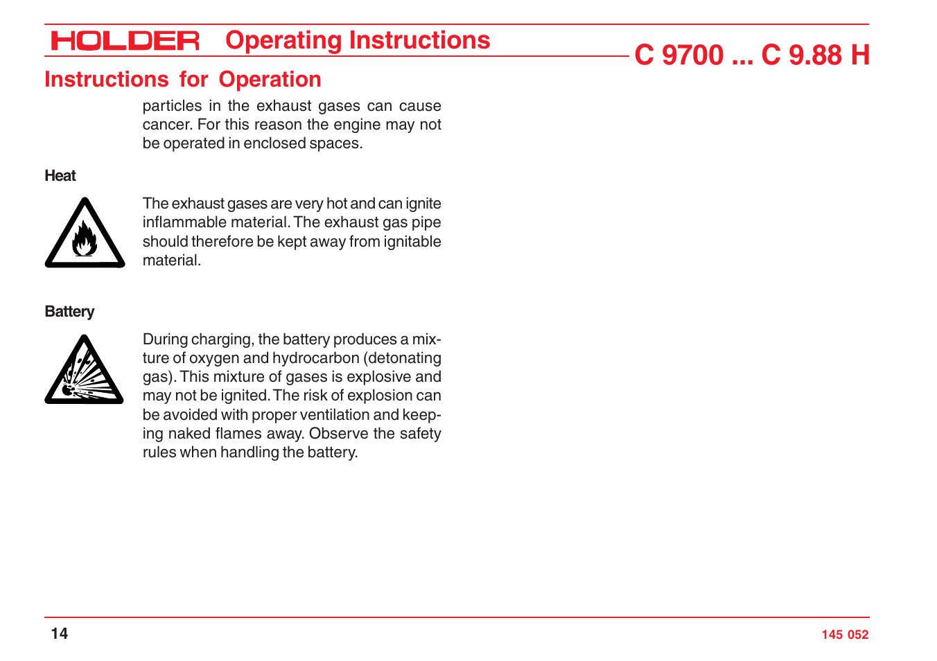 Operating instructions, Instructions for operation | Holder C-Trac C 9700 User Manual | Page 15 / 221