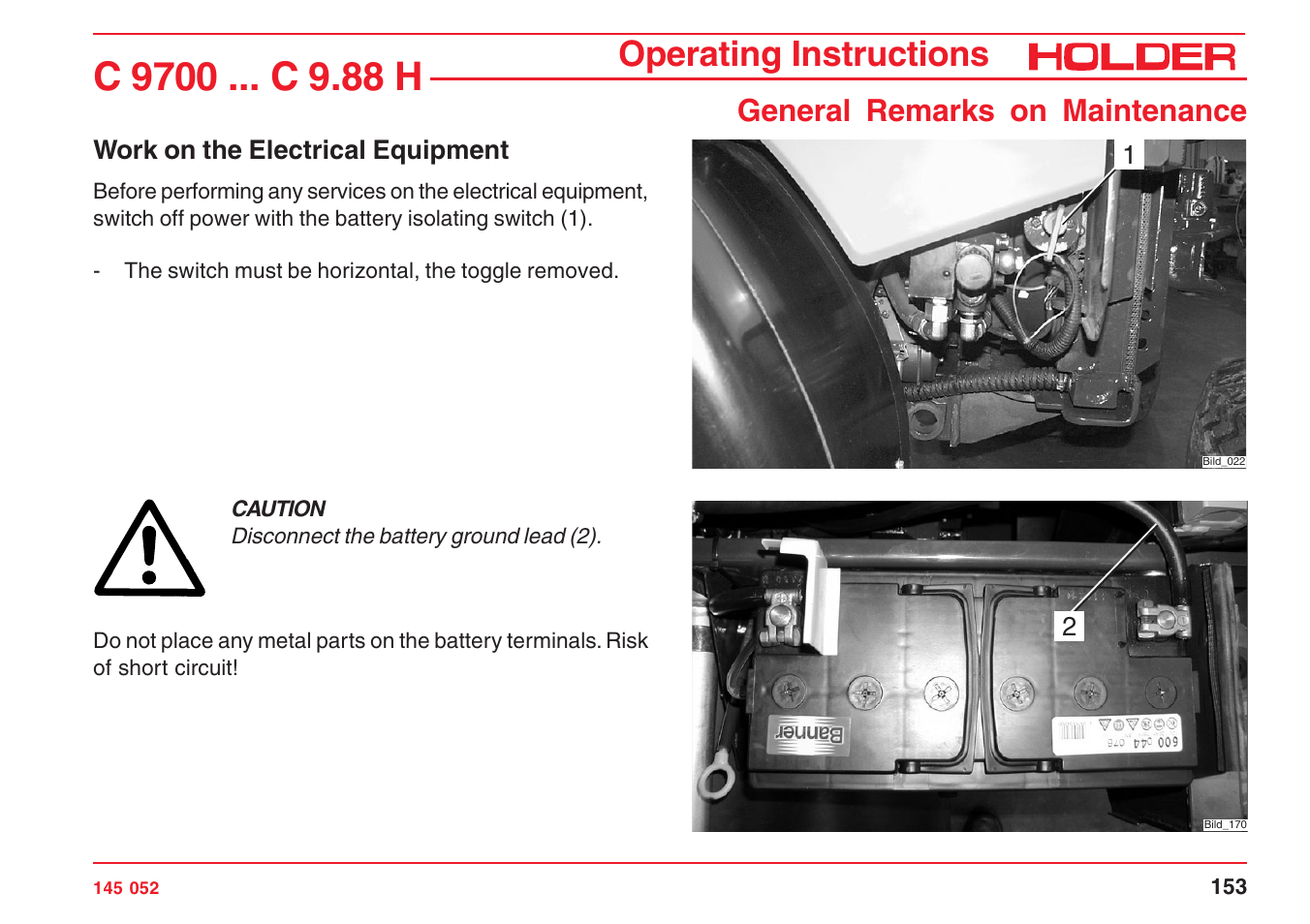 Operating instructions, General remarks on maintenance | Holder C-Trac C 9700 User Manual | Page 154 / 221