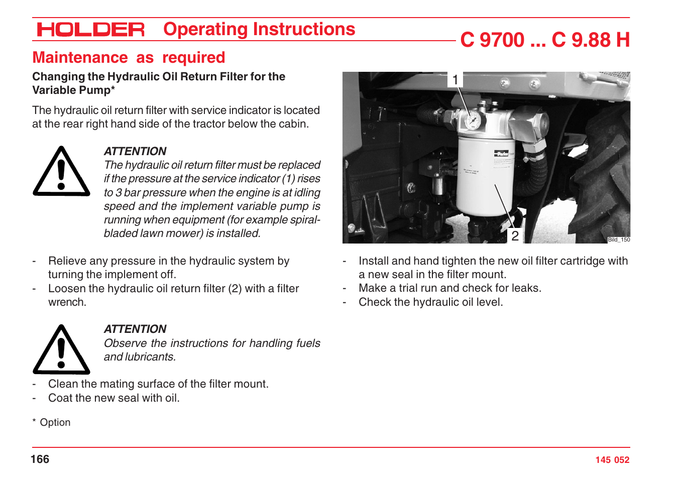 Operating instructions, Maintenance as required | Holder C-Trac C 9700 User Manual | Page 167 / 221