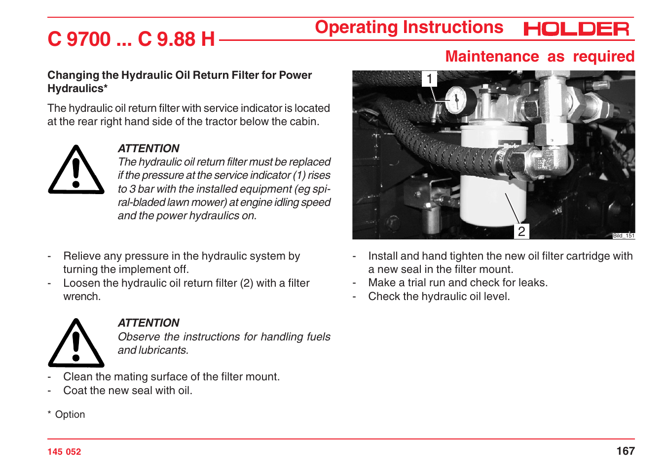 Operating instructions, Maintenance as required | Holder C-Trac C 9700 User Manual | Page 168 / 221