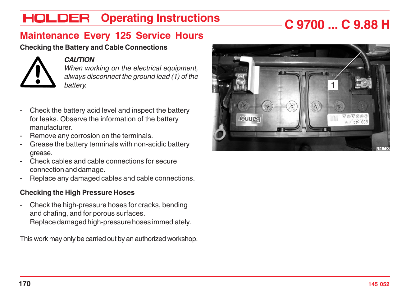 Operating instructions, Maintenance every 125 service hours | Holder C-Trac C 9700 User Manual | Page 171 / 221