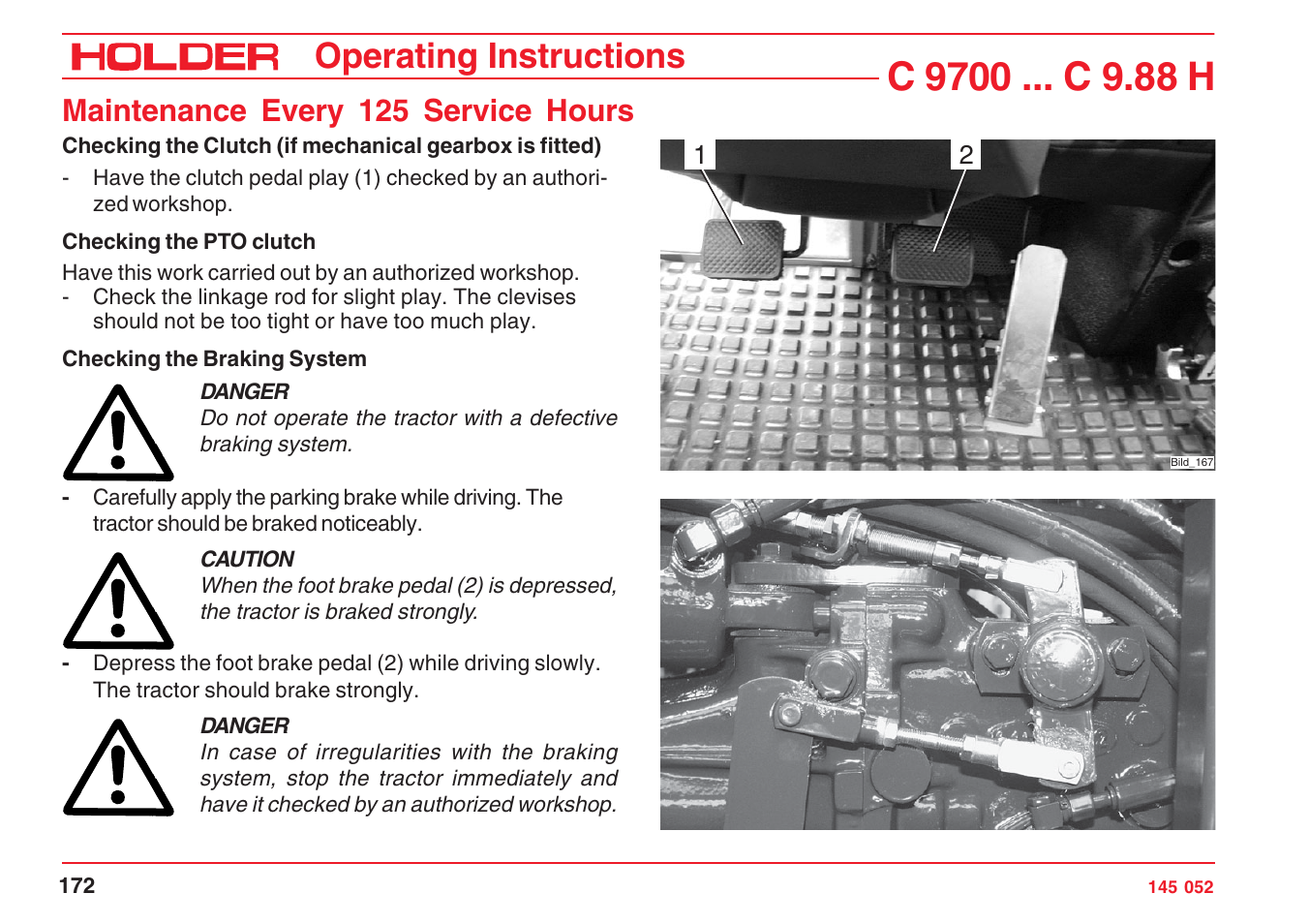Operating instructions, Maintenance every 125 service hours | Holder C-Trac C 9700 User Manual | Page 173 / 221