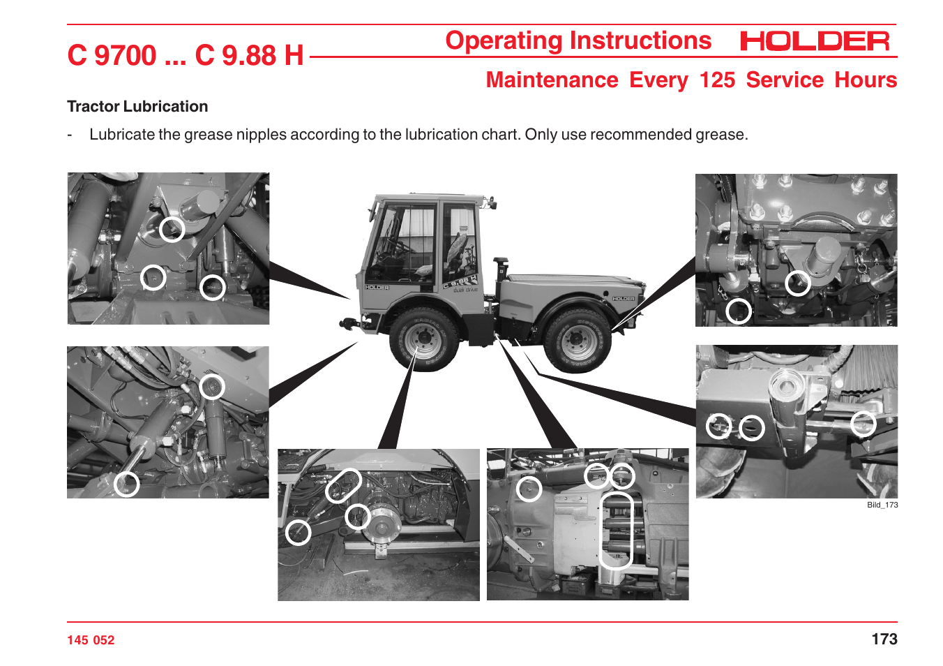 Operating instructions, Maintenance every 125 service hours | Holder C-Trac C 9700 User Manual | Page 174 / 221