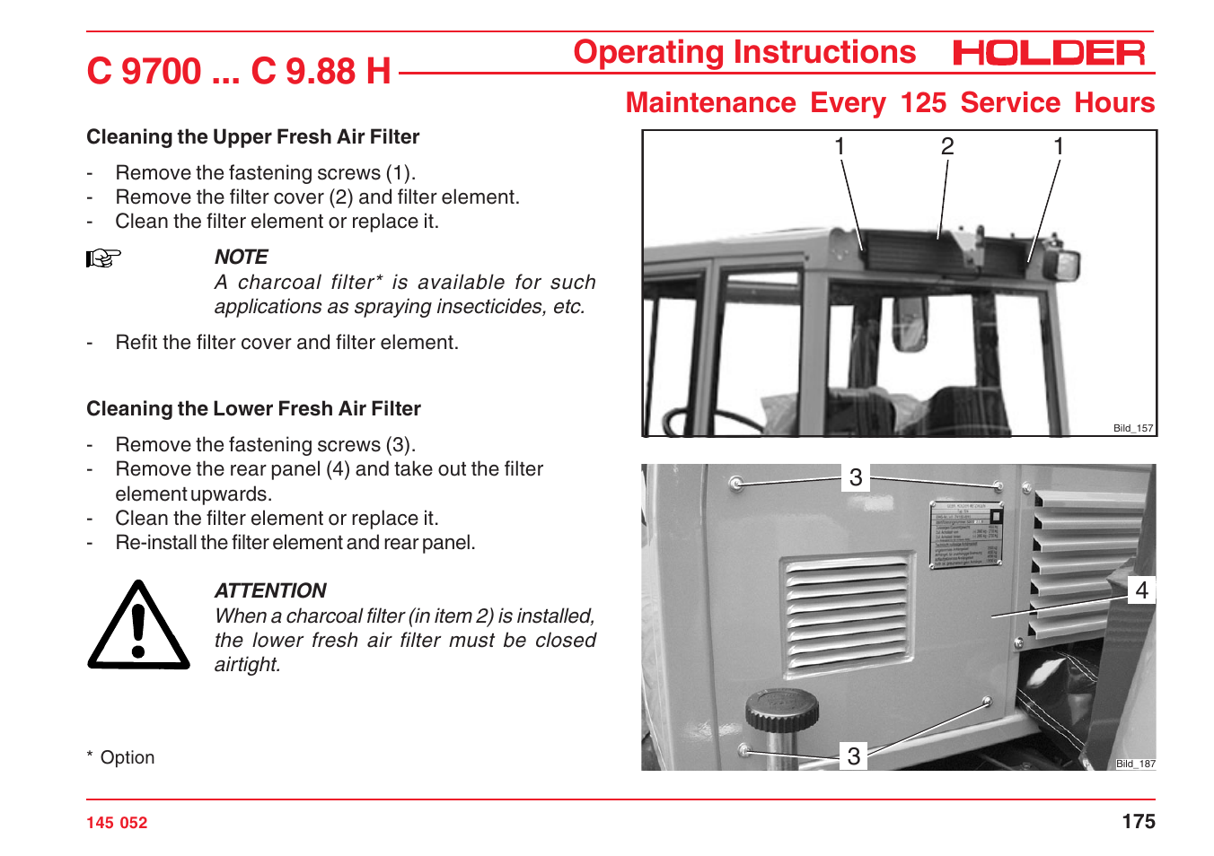Operating instructions, Maintenance every 125 service hours | Holder C-Trac C 9700 User Manual | Page 176 / 221