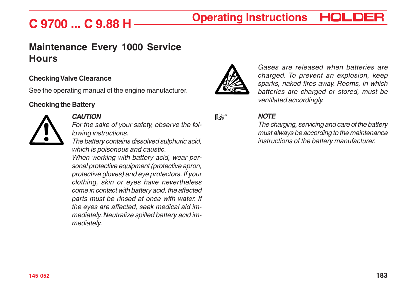 Operating instructions, Maintenance every 1000 service hours | Holder C-Trac C 9700 User Manual | Page 184 / 221