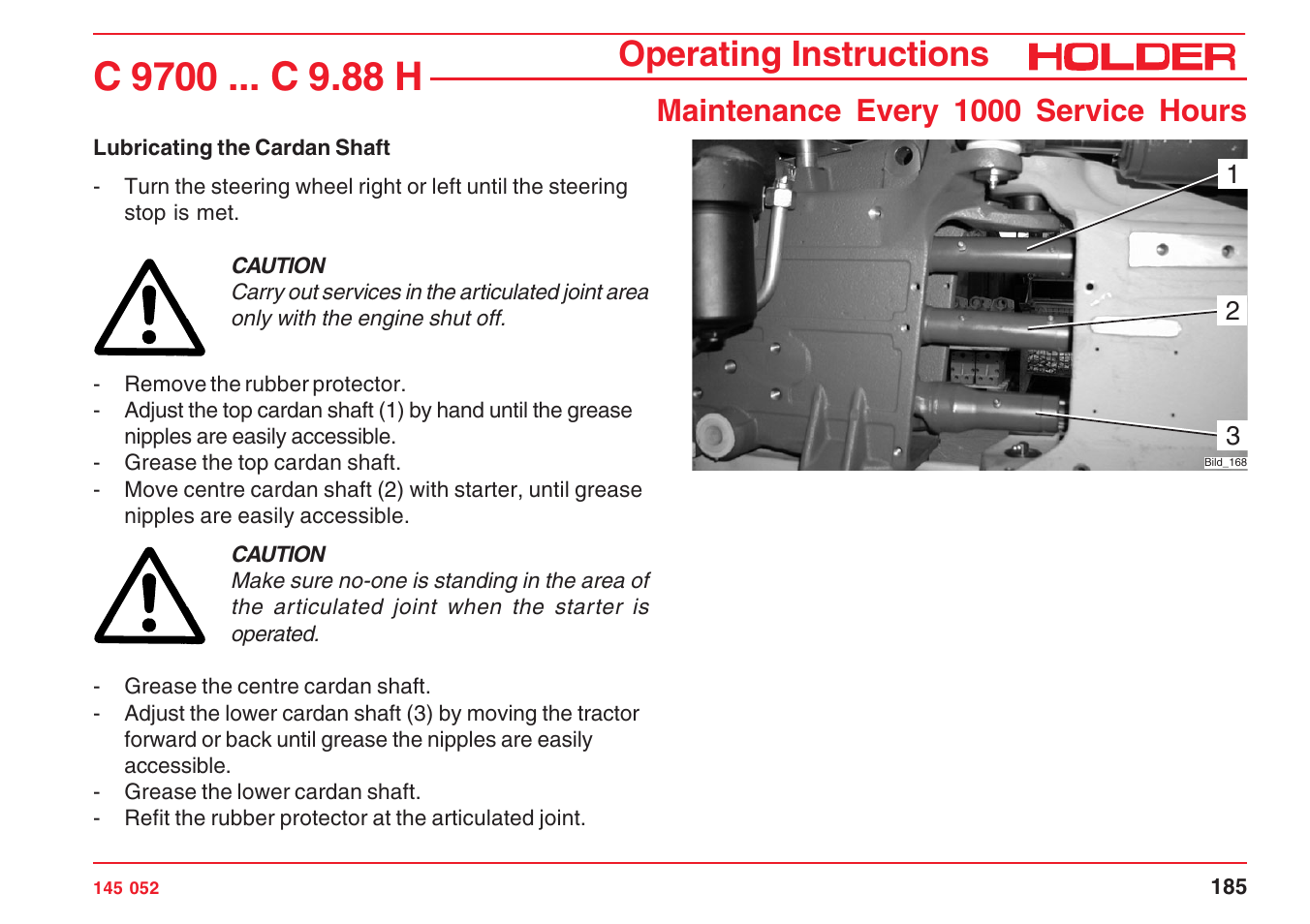 Operating instructions, Maintenance every 1000 service hours | Holder C-Trac C 9700 User Manual | Page 186 / 221