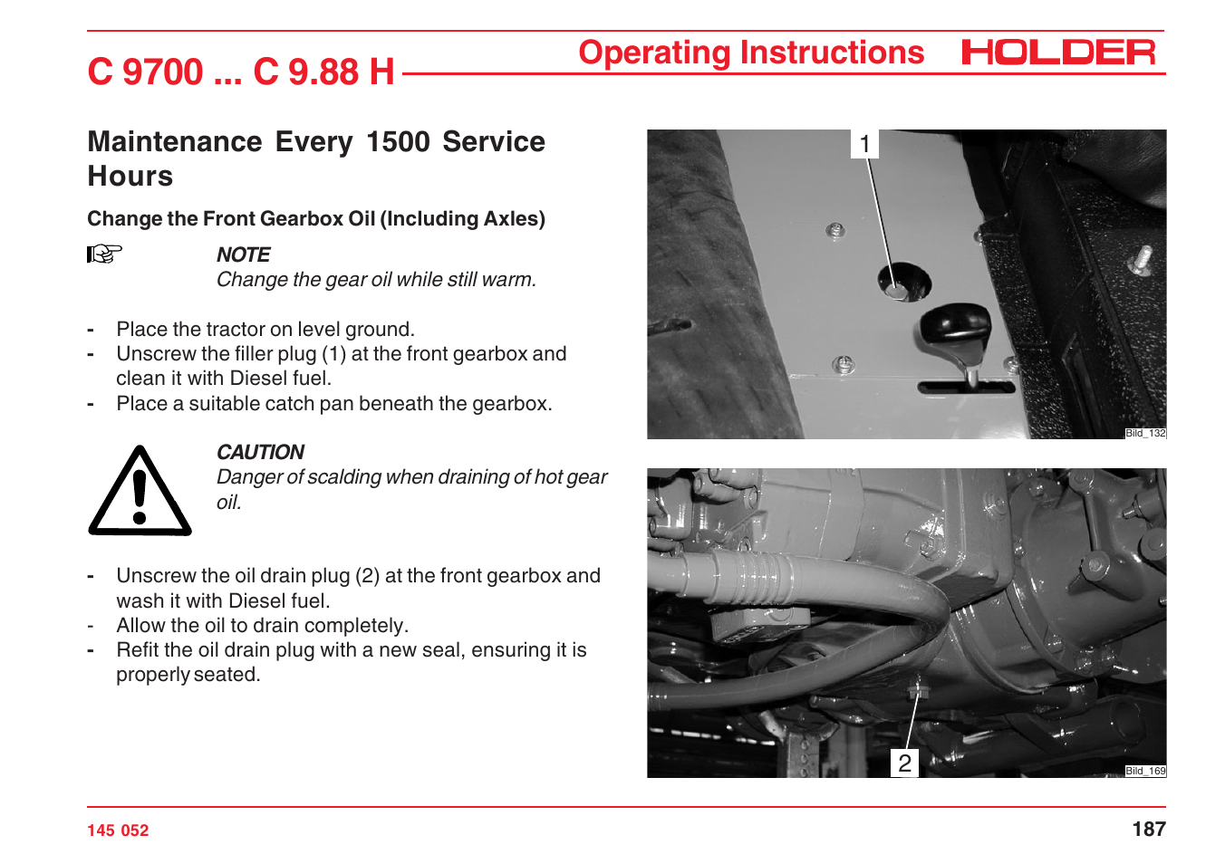 Operating instructions, Maintenance every 1500 service hours | Holder C-Trac C 9700 User Manual | Page 188 / 221