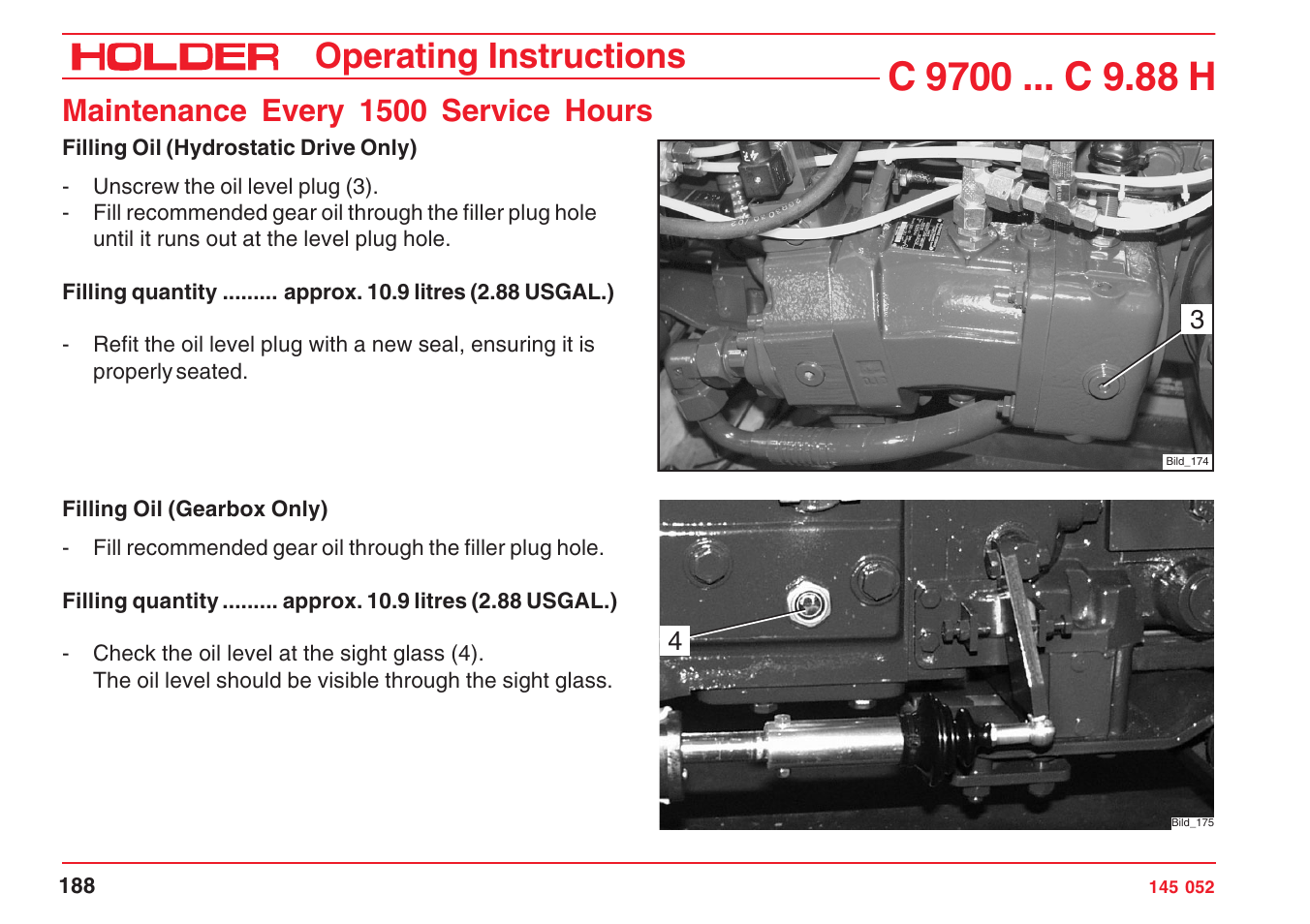 Operating instructions, Maintenance every 1500 service hours | Holder C-Trac C 9700 User Manual | Page 189 / 221