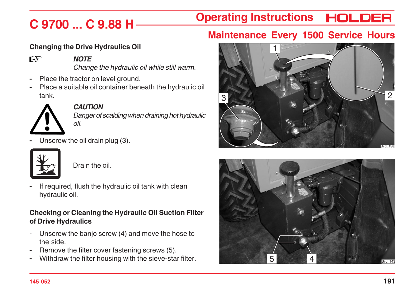 Operating instructions, Maintenance every 1500 service hours | Holder C-Trac C 9700 User Manual | Page 192 / 221