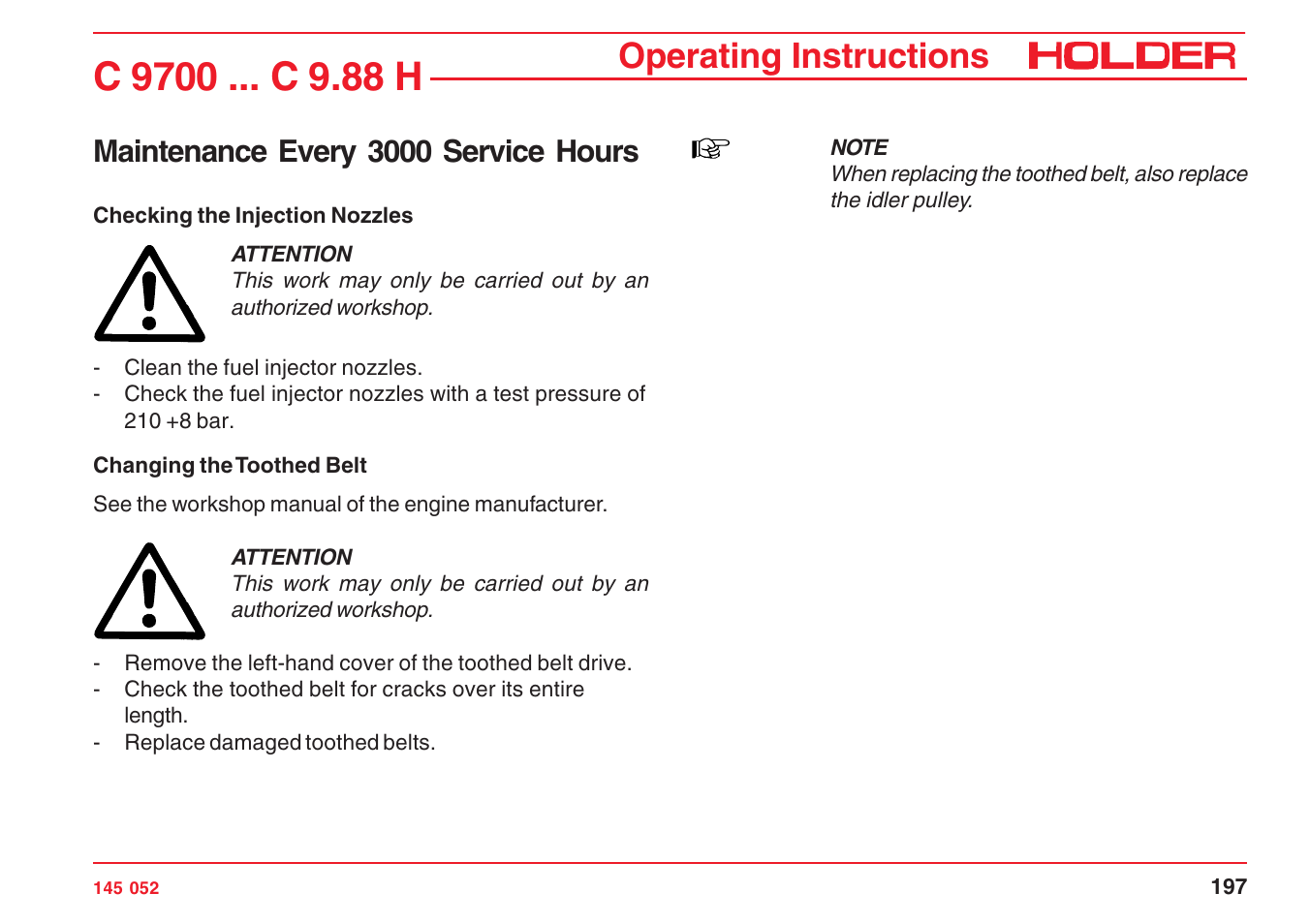 Operating instructions, Maintenance every 3000 service hours | Holder C-Trac C 9700 User Manual | Page 198 / 221