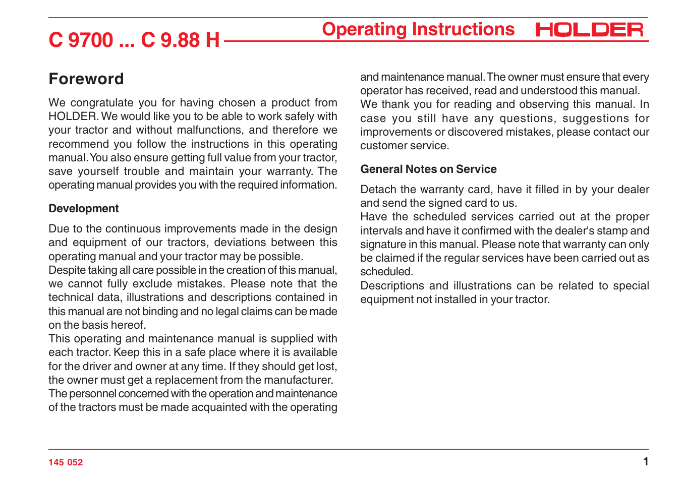 Operating instructions, Foreword | Holder C-Trac C 9700 User Manual | Page 2 / 221