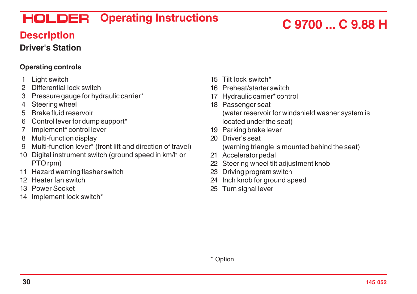 Operating instructions, Description | Holder C-Trac C 9700 User Manual | Page 31 / 221