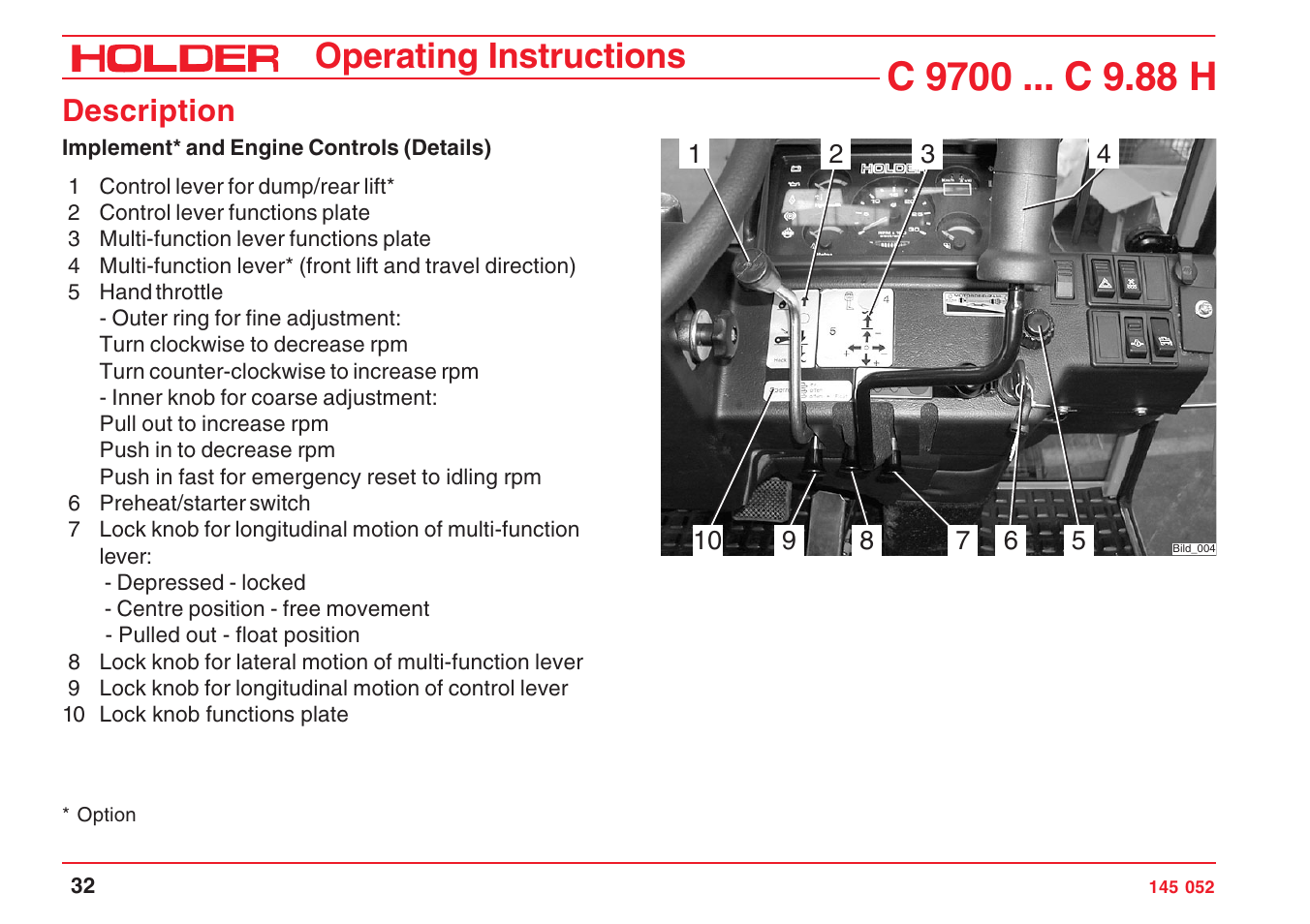 Operating instructions, Description | Holder C-Trac C 9700 User Manual | Page 33 / 221