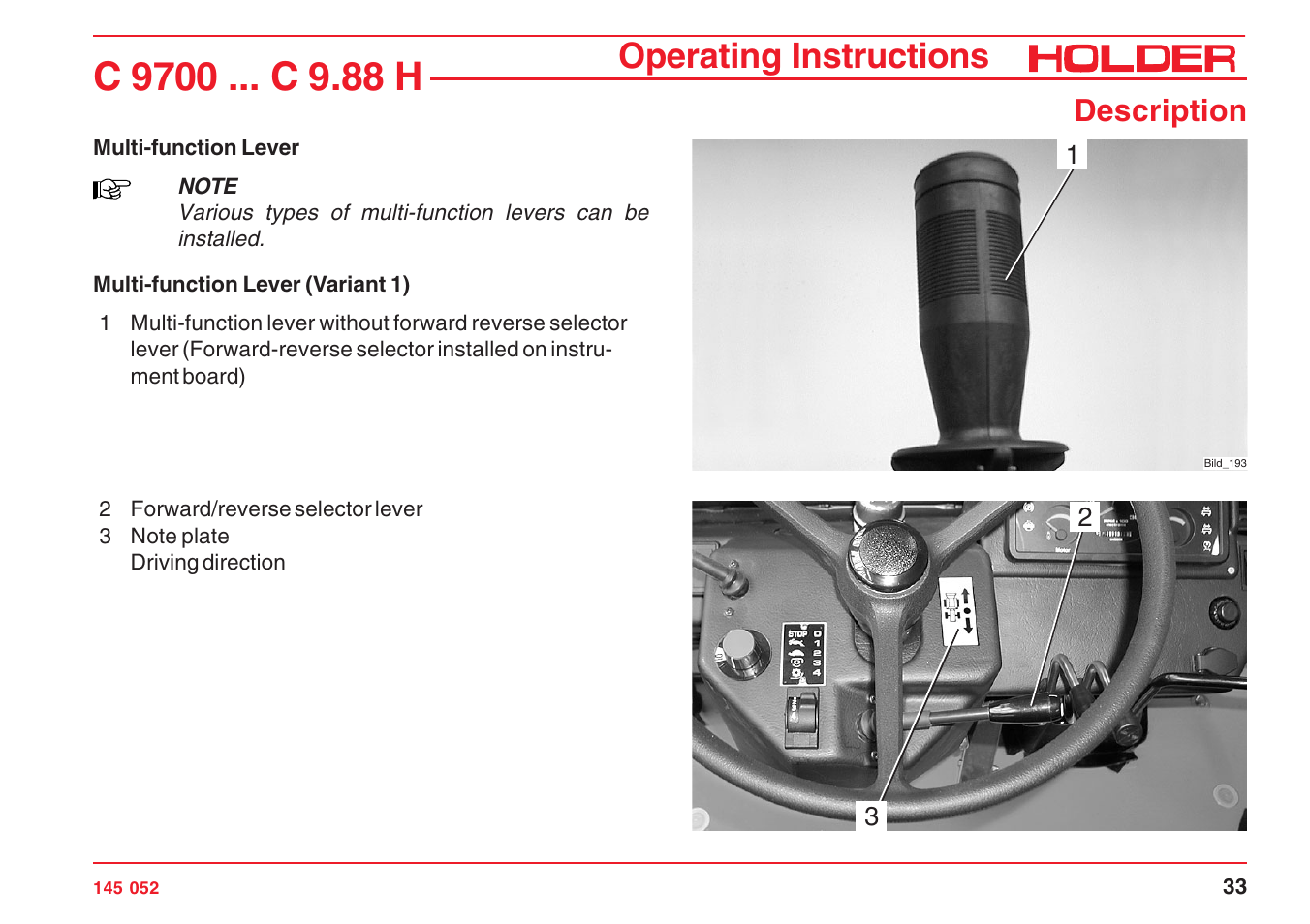 Operating instructions, Description | Holder C-Trac C 9700 User Manual | Page 34 / 221