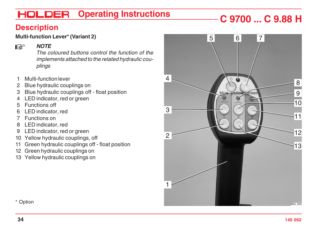 Operating instructions, Description | Holder C-Trac C 9700 User Manual | Page 35 / 221