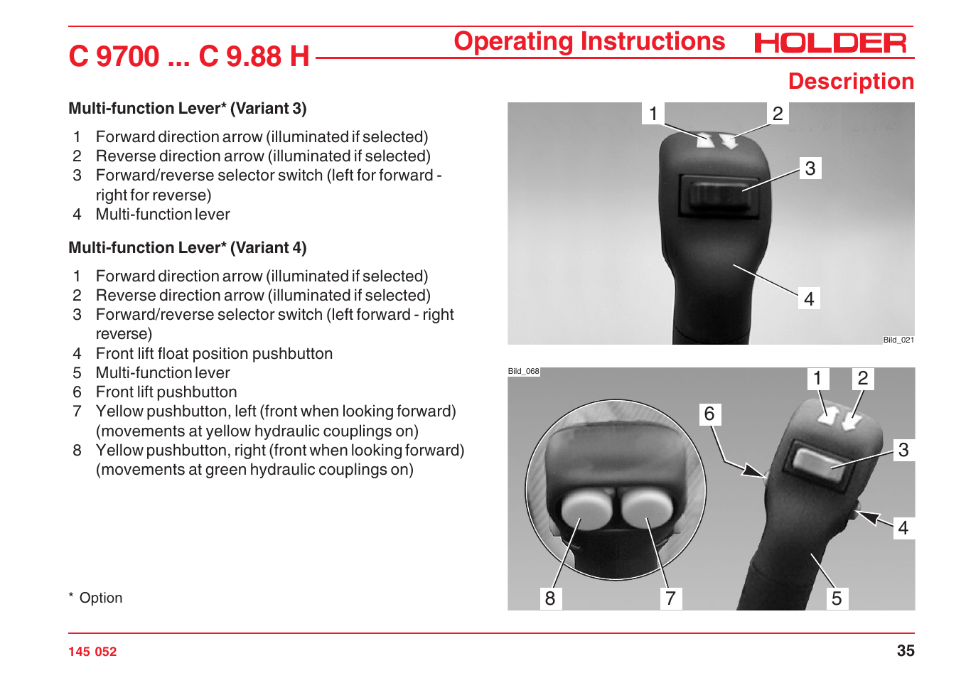 Operating instructions, Description | Holder C-Trac C 9700 User Manual | Page 36 / 221