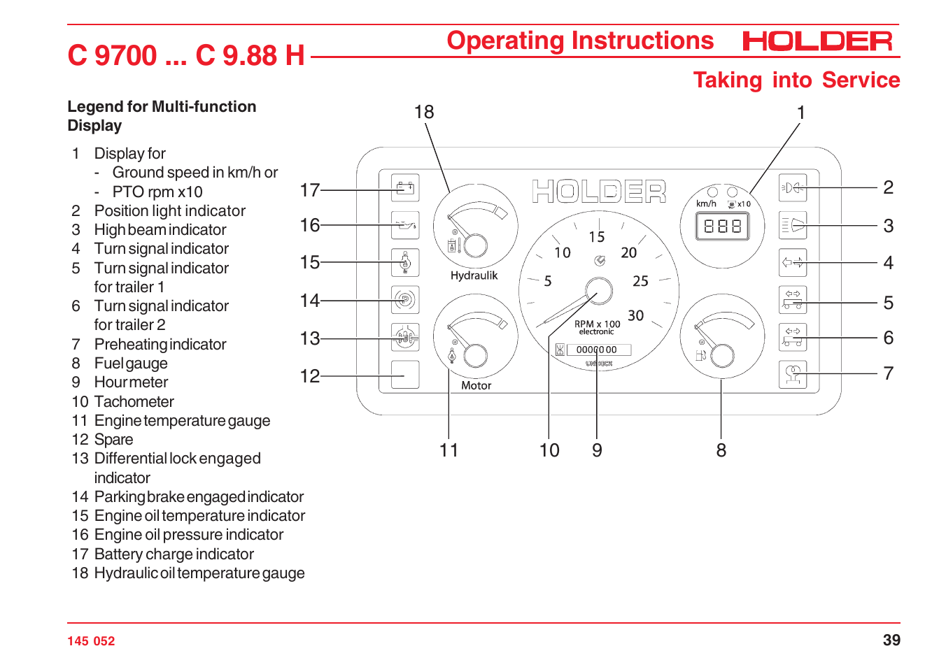 Operating instructions, Taking into service | Holder C-Trac C 9700 User Manual | Page 40 / 221