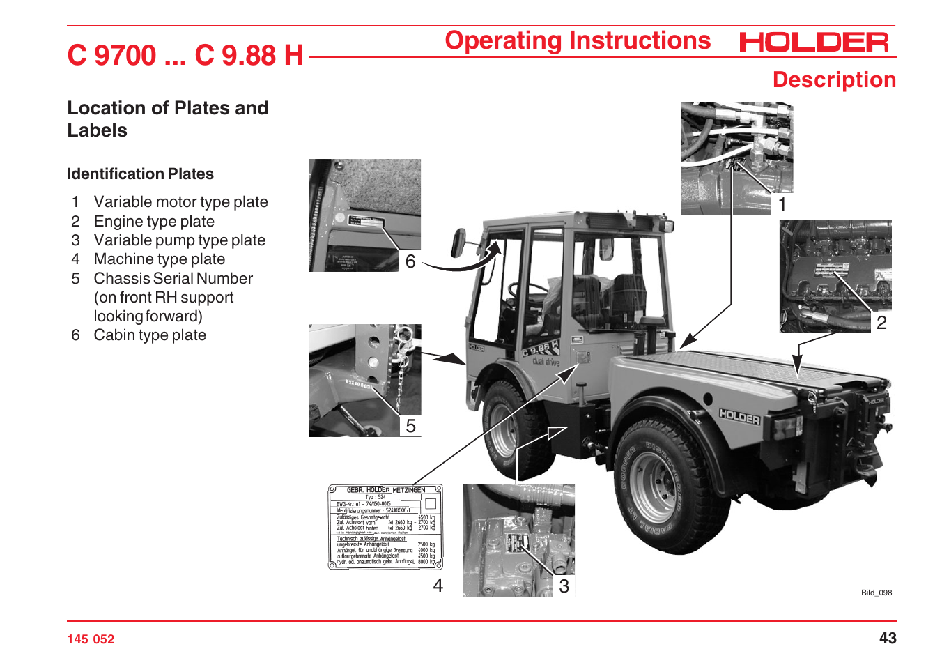 Operating instructions, Description | Holder C-Trac C 9700 User Manual | Page 44 / 221