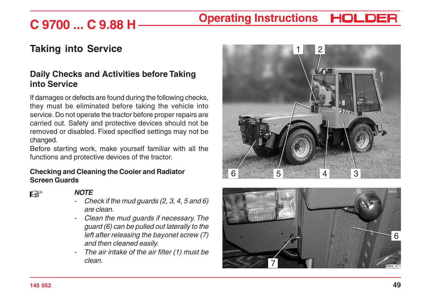 Operating instructions, Taking into service | Holder C-Trac C 9700 User Manual | Page 50 / 221