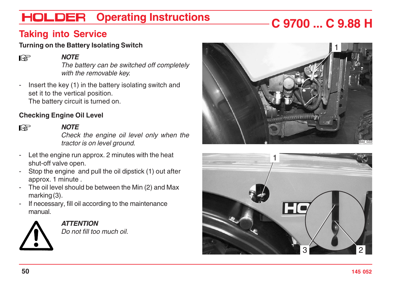 Operating instructions, Taking into service | Holder C-Trac C 9700 User Manual | Page 51 / 221