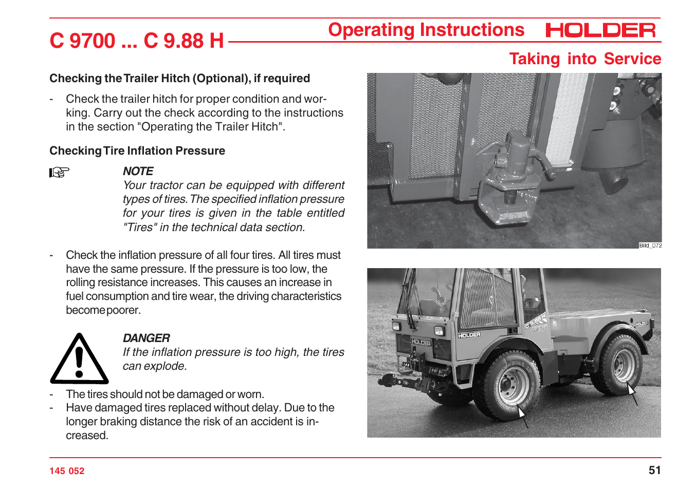 Operating instructions, Taking into service | Holder C-Trac C 9700 User Manual | Page 52 / 221