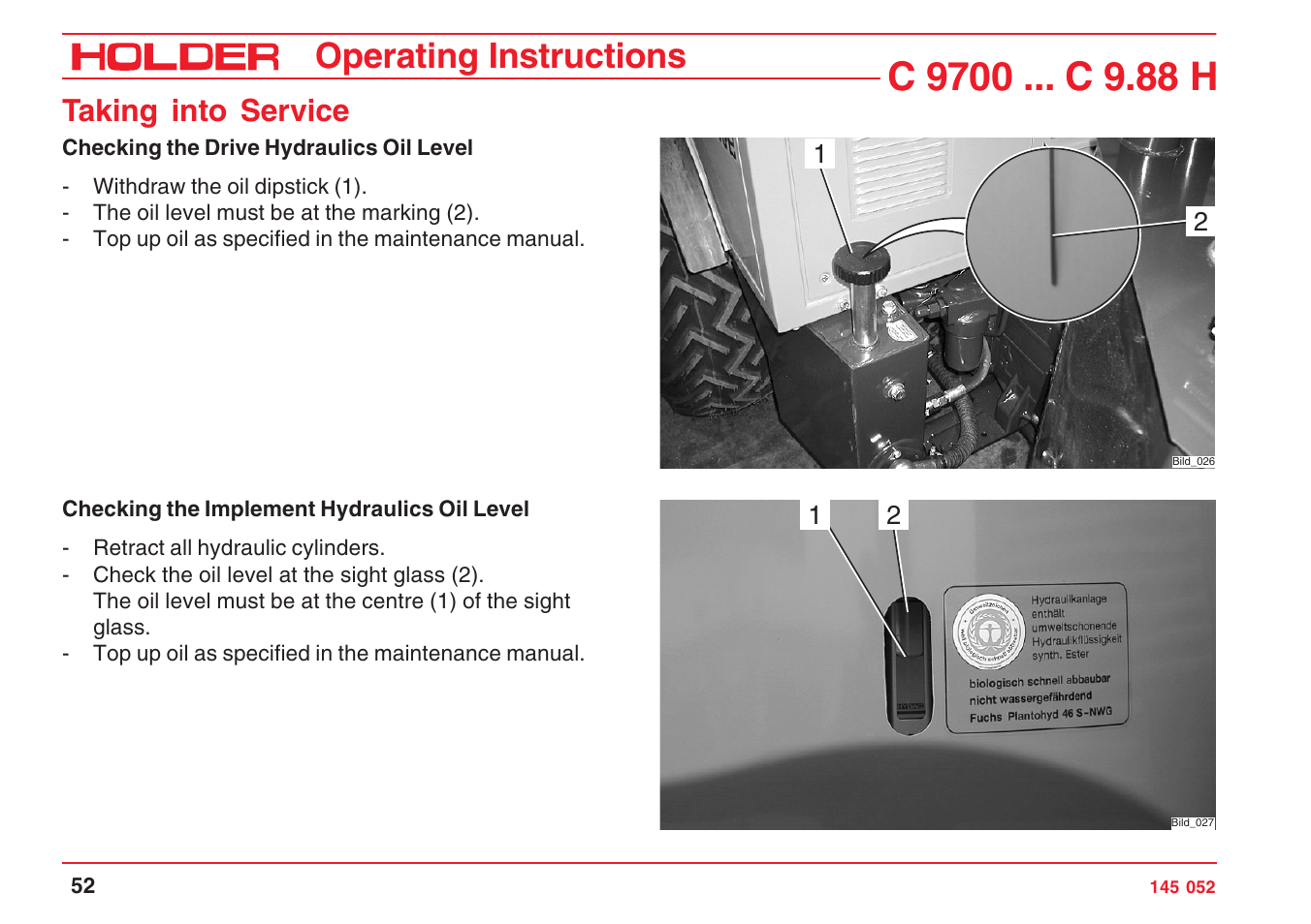 Operating instructions, Taking into service | Holder C-Trac C 9700 User Manual | Page 53 / 221